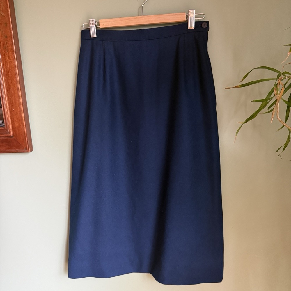 Vintage Pendleton Skirt Suit 100% Virgin Wool Navy Blue Size 10 Midi Length